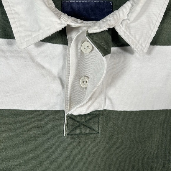 Vintage LL Bean Rugby Polo Shirt Mens XL Green White Heavy Cotton 90s Made Peru - Picture 3 of 16
